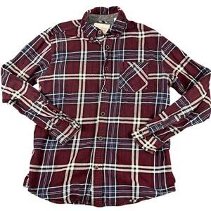 Weatherproof Vintage Flannel Shirt Men's M/M Burgundy Plaid Long Sleeve Button